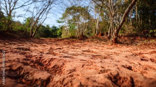 bauxite. Exposed bauxite layers in tropical red soil under natural sunlight. safety posters, maintenance manuals, designed for precision metalworking and fabrication facilities, improves efficiency.