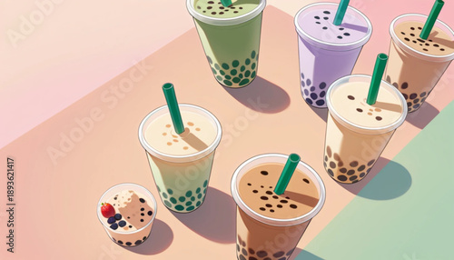 Bubble tea themed presentation background illustration