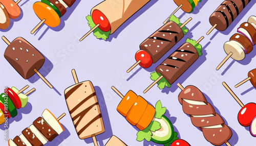 Satay food themed presentation background illustration