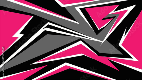 Dynamic abstract illustration of intersecting shapes and lines in bold colors, showcasing modern graphic design elements from a frontal viewpoint