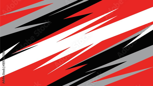 Dynamic abstract illustration featuring motion, speed, and energy in a diagonal composition with red, black, and white elements from a straightforward viewpoint