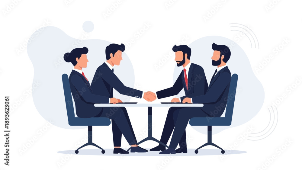 Obraz premium Business handshake agreement between diverse team partners at a meeting table