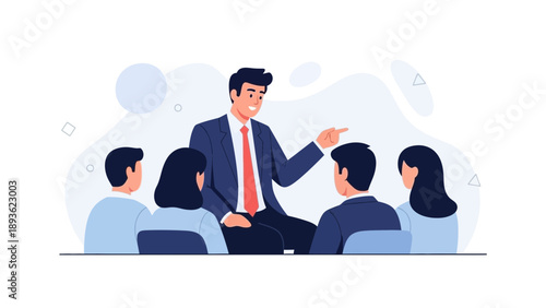 Business Coach Leading Meeting, Teamwork and Presentation Concept