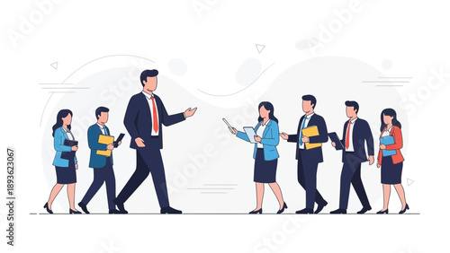 Business Leader Addressing Team, Teamwork, Collaboration, Corporate Meeting