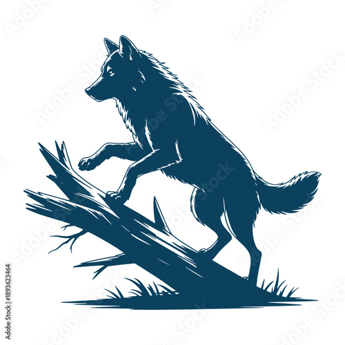 Jumping Wolf Silhouette Dynamic Wildlife Illustration