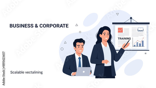 Business Meeting and Training Presentation with Charts and Graphs