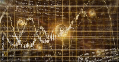 Animation of bitcoins over data processing