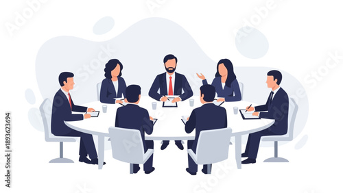 Business Meeting Around Round Table, Team Discussion, Corporate Strategy