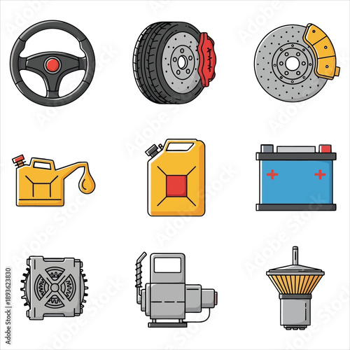 Car parts and maintenance icons set