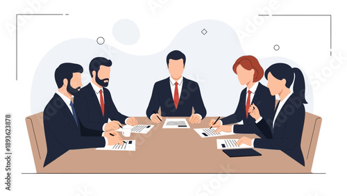 Business Meeting: Diverse Team Collaborating Around Table, Discussing Strategy