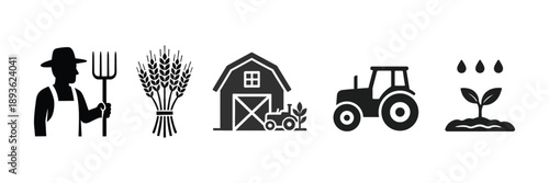 AGRICULTURE & FARMING (MAN-MADE STYLE) silhouette icon set on white background