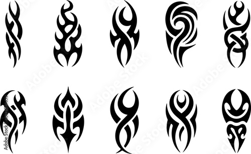 Tribal Spiral Tattoo Shapes Vector Set – Bold Black Polynesian Maori Style Symbols