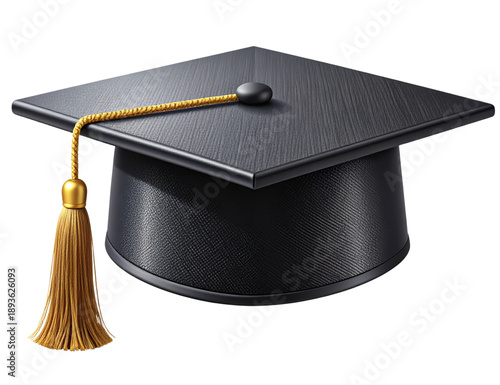 Classic Graduation Mortarboard Hat Front View with Tassel, Academic Achievement Concept, Isolated