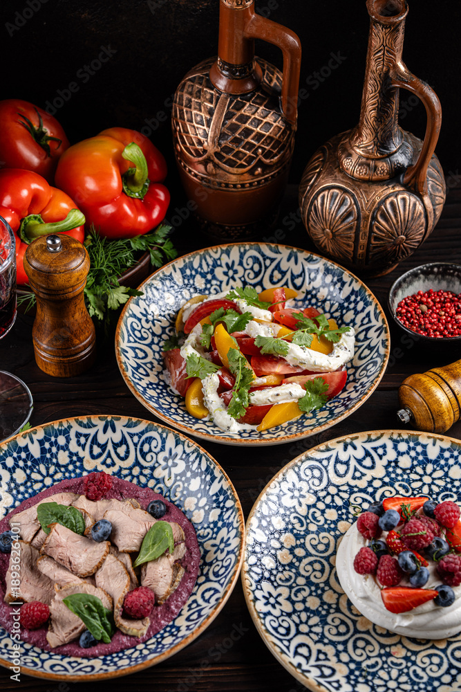 Fototapeta premium Traditional Georgian Table With Gourmet Dishes