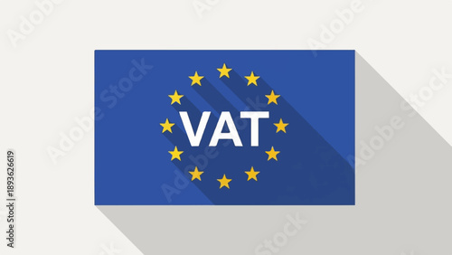 European Union flag with "VAT" text, stars, and long shadow