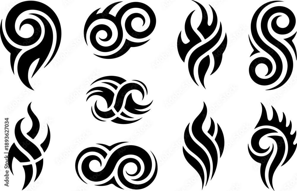 Fototapeta premium Tribal Tattoo Design Set – Abstract Black Ink Vector Collection