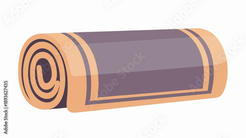 A rolled up yoga mat with a dark purple center and orange trim