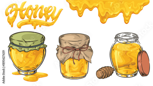 Sweet honey jars on a table