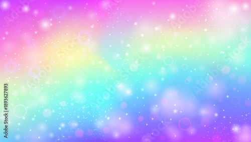 Magic Background. Pink Unicorn Hologram And Beautiful Princess Gradient. Purple Fairy Pattern. Watercolor Girl Design In A Light Mermaid Backdrop. Blue Magic Background.