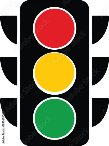 Simple Traffic Signal with Red, Yellow, Green Lights in Vector Style