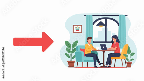 Couple working remotely in a cozy, sunlit room