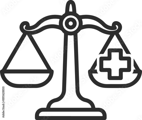 Healthcare law and medical ethics balance scale icon
