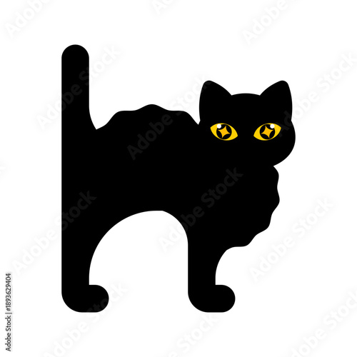 Angry cat silhouette style design with arched back and tense posture, fierce expression perfect for halloween decor warning signs character mascots and edgy graphics 