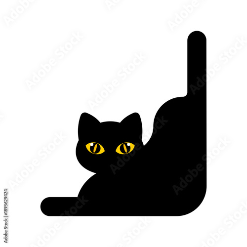 Corner Cat Silhouette style design, cat lying near wall with raised tail, playful relaxed look ideal for stickers mascots and cute halloween visuals
