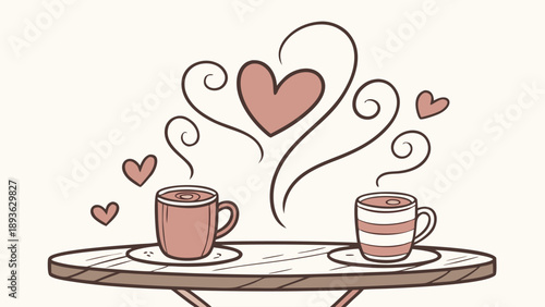 Two Coffee Cups Creating Heart Steam