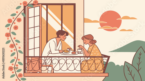 Romantic Balcony Breakfast with Flowers