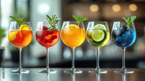 Wallpaper Mural Tree colorful gin tonic cocktails in glasses on bar counter in pup or restaurant Torontodigital.ca