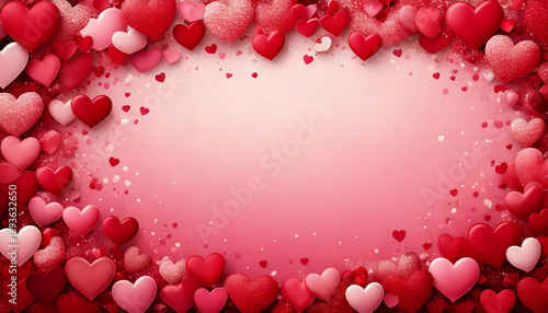 A pink backdrop with floating red hearts and gift boxes, featuring a central red gift box with a ribbon for valentines day