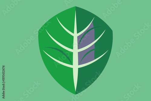 Green Leaf with Purple Accent on Light Green Background
