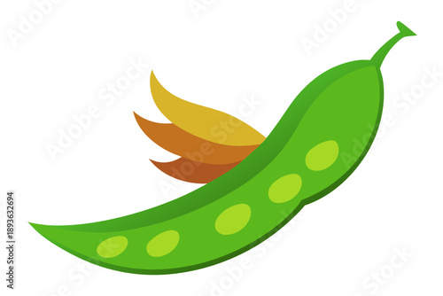 Green Pea Pod with Wings on White Background winged