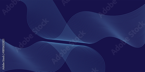 Abstract glowing wave lines on dark blue background. Dynamic wave pattern. Modern flowing wavy lines. Futuristic technology concept. Suit for banner, poster, cover, brochure, flyer, website
