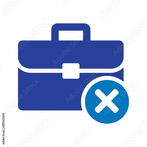 Briefcase with cross mark icon indicating job loss, termination, or career end