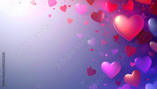 A pink backdrop with floating red hearts and gift boxes, featuring a central red gift box with a ribbon for valentines day