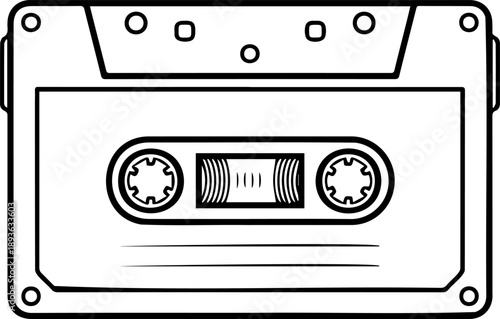 Minimalist Cassette Tape Line Art - Simple Retro 80s Music Analog Audio Vector Outline Icon