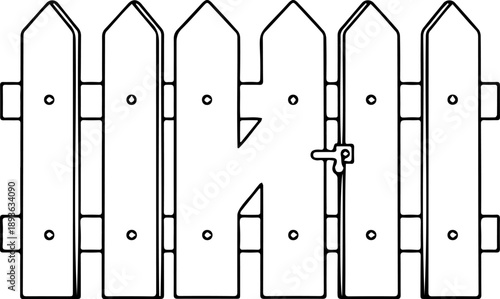 Minimalist Garden Fence Line Art - Simple Wooden Picket Fence Vector Outline Icon