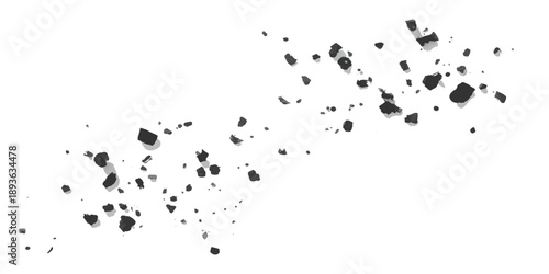 Grunge vector illustration of black ink splats and blots forming a dirty paint texture pattern with a silhouette of a flying bird in nature