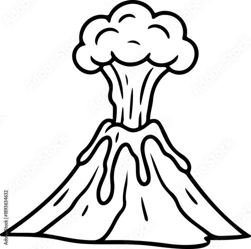 Volcano Eruption Line Art Illustration - Minimalist Mountain Vector Outline with Smoke and Lava
