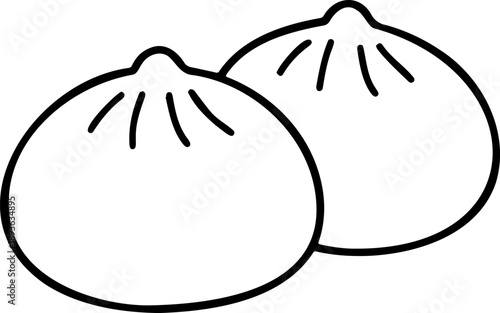 Minimalist Dim Sum Vector Icon – Hand-Drawn Line Art Illustration of Steamed Dumplings, Baozi, and Asian Street Food