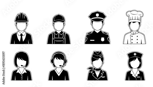 different professions icons set