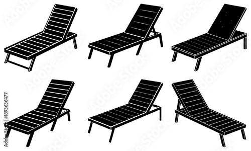 Six black reclining chairs arranged in two rows on a white background, viewed from directly above