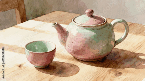 Cozy Teapot Teapot on Wood isolated watercolor vector illustration svg