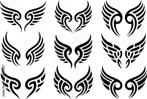 Tribal Wing Tattoo Symbol Set – Bold Black Vector Collection