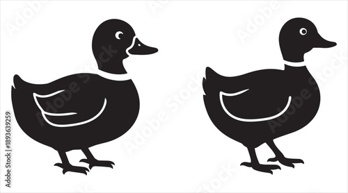 Set of Minimalist Duck Silhouette Icons: Farm Poultry Symbols, Mallard Waterfowl Graphics, and Bird Mascot Logos for Agricultural and Wildlife Design