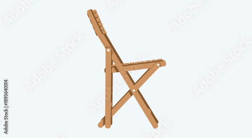 Side View of a Wooden Folding Chair with Slatted Back and Seat Vector Illustration for Compact Outdoor Seating and Event Furniture Concept