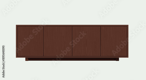 Dark Wood Four-Door Sideboard Credenza with Rich Wood Grain Vector Illustration for Elegant Dining Room or Living Room Storage