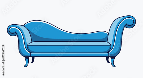 Bright Blue Chaise Lounge Sofa with Curved Backrest and Elegant Legs Vector Illustration for Luxury Living Room and Modern Interior Design